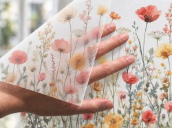 Zelfklevend textiel raamfolie wilde bloemenweide in warme aquareltinten45